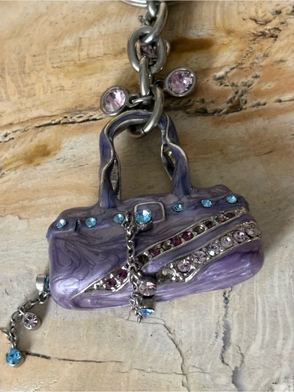 Purple Jeweled Handbag Keychain